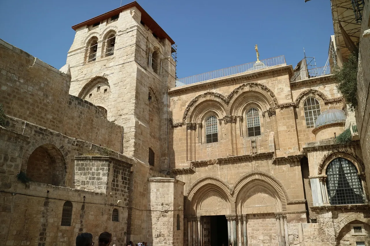 Interior of the Church of the Holy Sepulchre showing the edicule rotunda and surrounding chapels